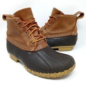 LL Bean Women's Ankle Duck Boots Brown Leather Lace Up Unlined Size 6 M